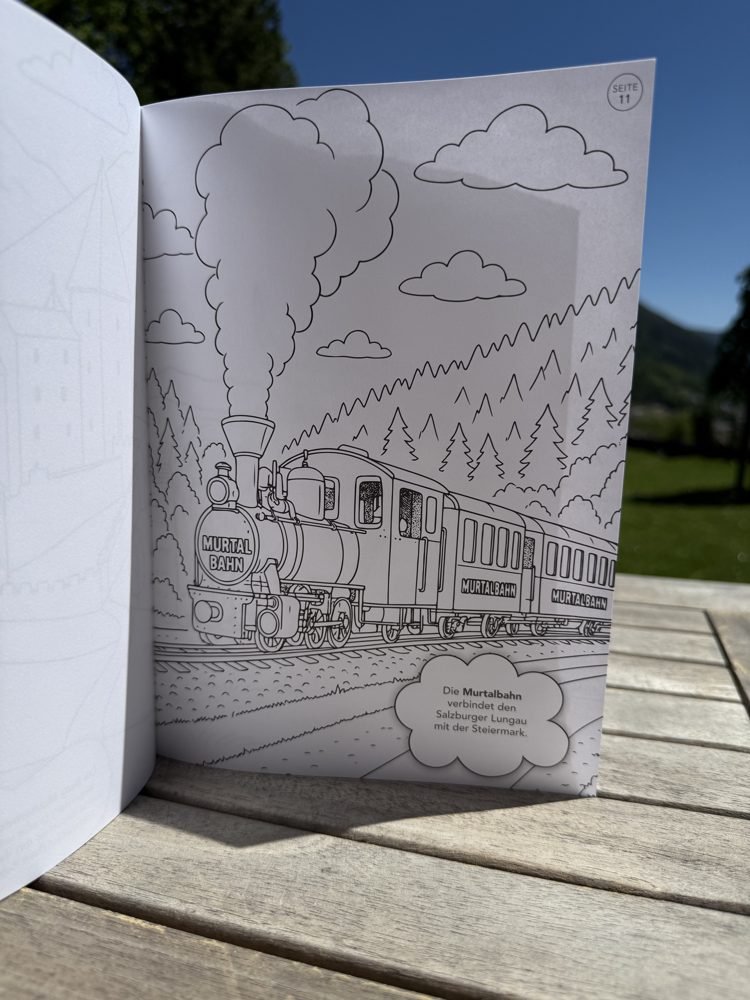 Malbuch-Seite mit der Murtalbahn